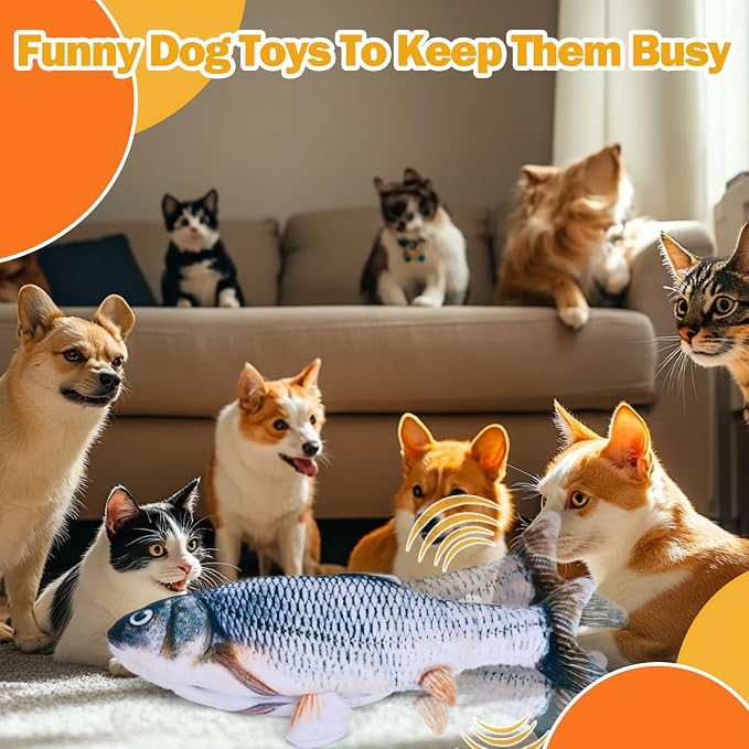 Mity rain Interactive Dog Toys Fish | Keeps Small, Medium & Large Dogs Busy Indoors & Outdoors - Rechargeable, Plush & Squeaky