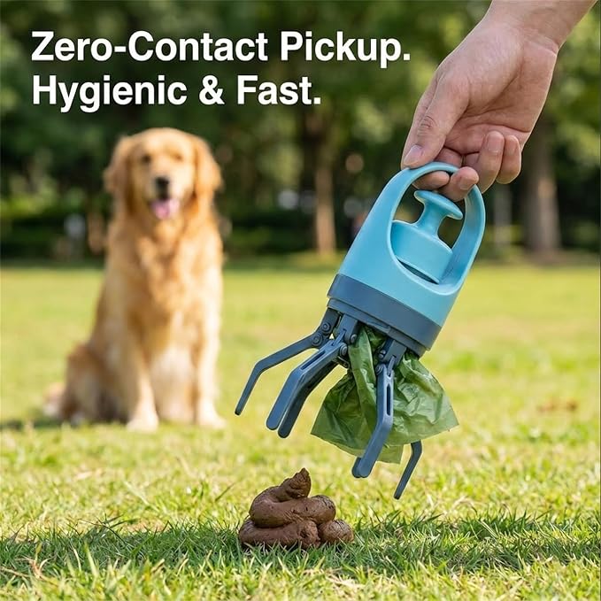 Quick Scoop Poop Scooper, Portable Dog Pooper Scooper, Easy Claw Pick up Tool for Dogs, Leak-Proof Waste Bag Holder for Outdoor Walks (Blue+Orange)