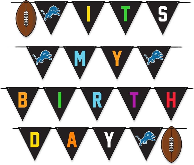 NFL Detroit Lions Dog Birthday Party Set 10pcs with 1 Football Bandana Large/X-Large, 1 Crown Hat, 1 Banner, 1 Birthday Cake Toy & 6 B-Day Balloons, Dog Birthday Set, Costume, Fun Doggie Pawty