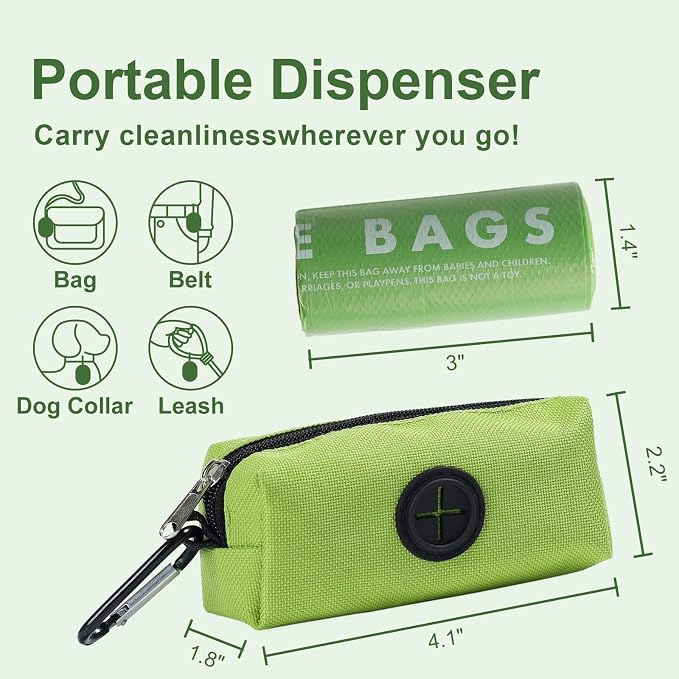 Dog Poop Bags with Handles 15 Rolls, 180 Counts Pine Scented Dog Waste Bags with Dispenser, Leak Proof and Extra Thick, Easy-Tie Pet Poop Bags with Holder for Dogs, Puppies, Cats, Kitten