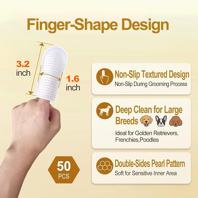 Dog Ear Finger Wipes, Natural Ingredients, 50 Count