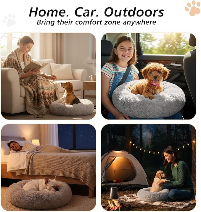JOLLYVOGUE 36" Calming Donut Dog Bed, Smoke Grey