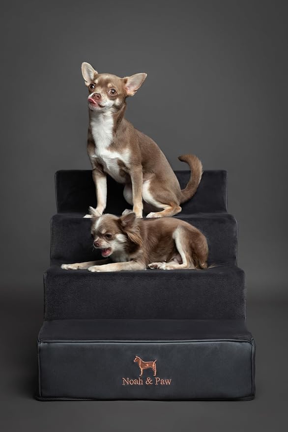 Noah & Paw Dog Stairs, Dog Ramp for Bed (20" Extra Wide) Pet Stairs for High Bed, Design to Fit Small and Large Breeds, Durable 5 Pet Steps for Couch (35 Foam Density) Leather Collection