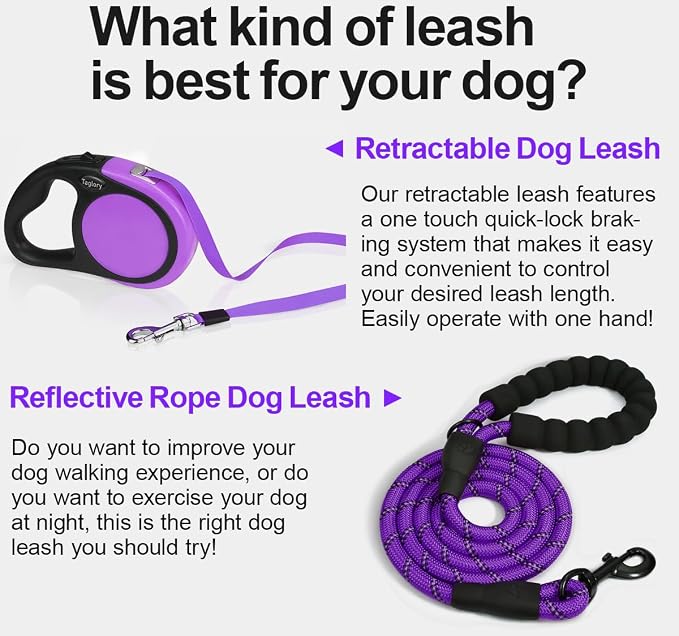 Taglory Retractable Dog Leash, One-Handed Brake, 16ft, Up to 44 lbs, Purple | More Freedom While Staying in Control, Smooth Retraction, Tangle-Free Design, Easy-Grip Handle, Daily Neighborhood Walks