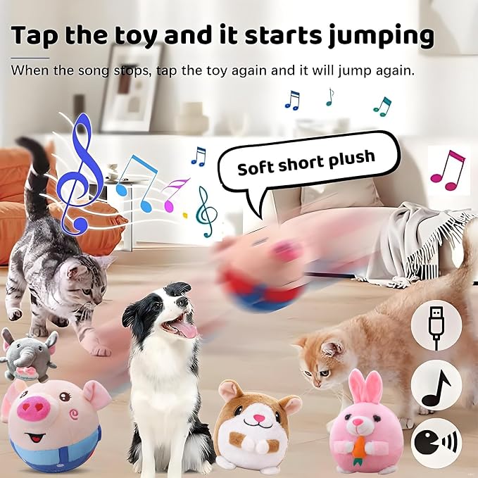 Interactive Dog Toys,Active Moving Pet Plush Toy with Recording and Music Modes, Jumping Squeaky Song shaking Interactive Dog Ball,Rechargeable Dog Toys to Keep Them Busy,Plush Pet Toy(Smile Blue Pig)