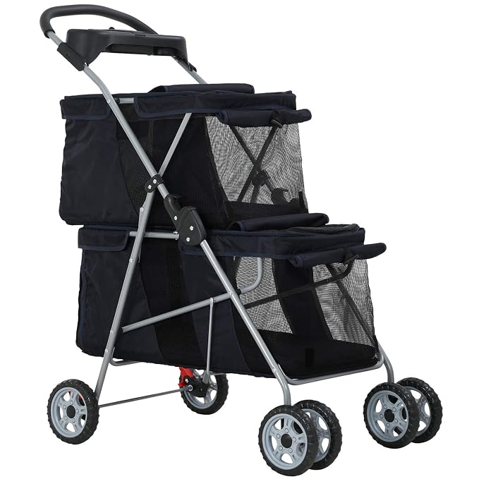 BestPet 4-Wheel Foldable Pet Stroller - Black, Fits 2 Pets