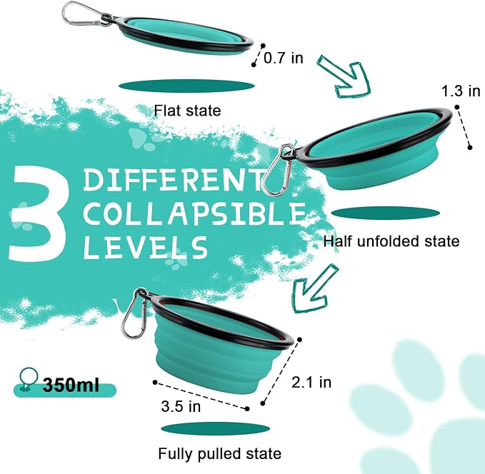 Collapsible Dog Bowls, 2 Pack, with Carabiners, Green & Pink, Small