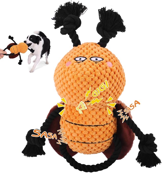 Yipetor Cockroach Squeaky Dog Toy, Puppy Rope Chew Toy for Medium Dogs | anti boredom, tug of war, machine washable, teeth cleaning, crinkle paper, plush toy, separation anxiety