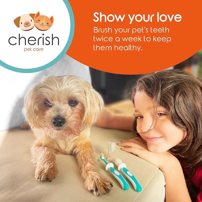 Cherish Pet Care Dog Teeth Cleaning Kit - 3pcs: Finger Toothbrush, Double-Sided Toothbrush, Fresh Breath & Plaque Removal
