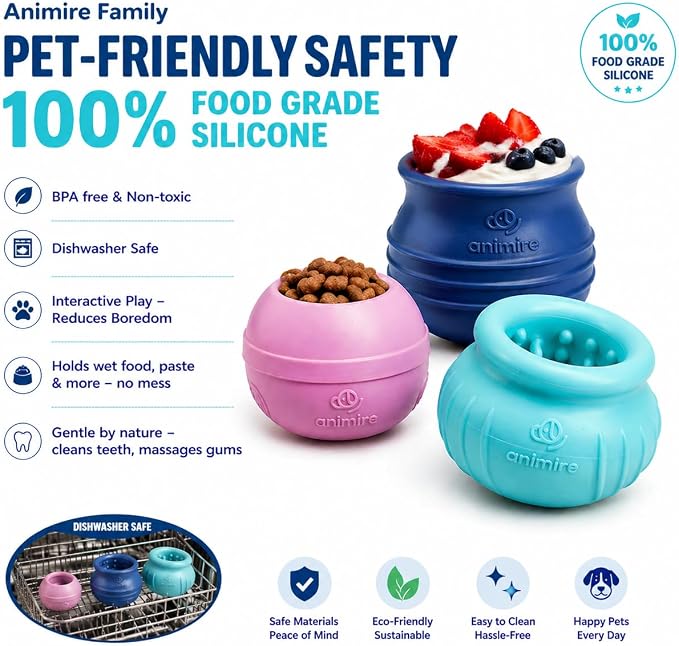 Long-Lasting Interactive Dog Lick Toy, Stuffable Dog Enrichment to Keep Dogs Busy, Wobbly Treat Dispensing Freezable Chew Toys, Food-Grade Safe (Dark Blue,L)
