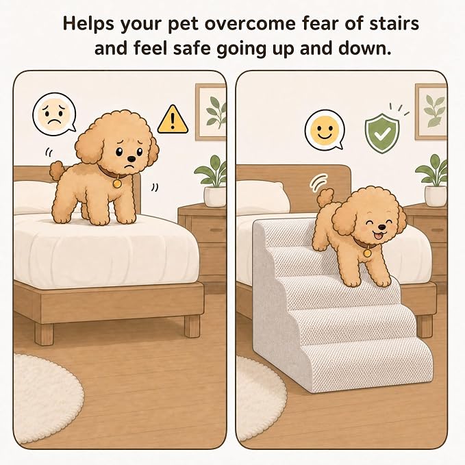 Dog Ramp for Bed,Pet Ramp for High Bed,Dog Stairs for Small & Medium Dogs,Curved Non-Slip Ladder for Older Dogs & Cats,24.4" H,5-Step（Blue）