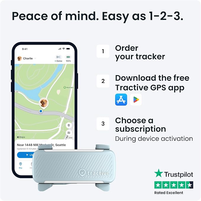 Tractive GPS Dog Tracker (2025 Release) Real-time Pet Location Tracker | Health & Wellness Alerts | Virtual Fence for Dogs | Bark Monitoring (Mint w/Pink Cover)