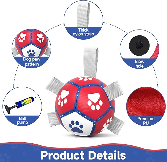 Diman Small Dog Toys, 5 Inch Dog Balls, Soccer Ball for Dogs with Straps | Interactive Dog Balls for 5-20 Lbs Dogs, Dog Water pool Toy, Herding Ball for Small Dogs, Puppy Toys for Birthday Gifts