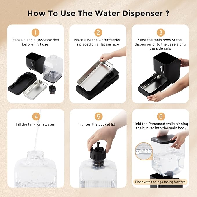 ZOMISIA Automatic Dog Water Dispenser 8L with Stainless Steel Bowl, Gravity Large Capacity Water Bowl for Dogs, 2 Gallon Pet Waterer 100% BPA Free, Black