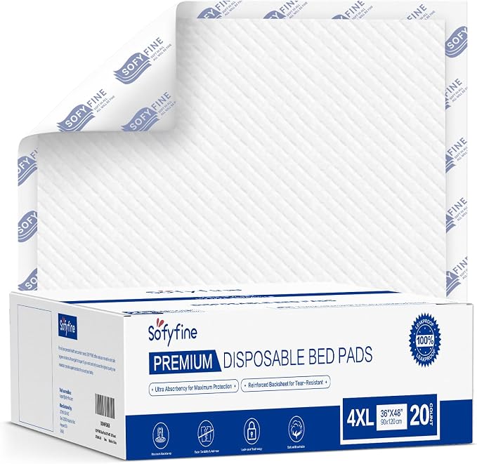 SOFYFINE Bundle Total 50 Pads,Tear Resistant Disposable Bed Pads 30"x 36"(30 Count),Extra Large Disposable Bed Pads 36"x 48"(20 Count),10X Super Absorbency Heavy Duty Puppy Training Pads
