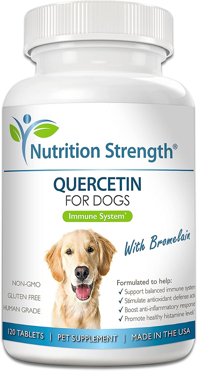 Quercetin for Dogs with Bromelain to Support Balanced Immune System, Promote Inflammatory Relief & Antioxidant Activity, Quercetin for Dog Allergies, 120 Chewable Tablets
