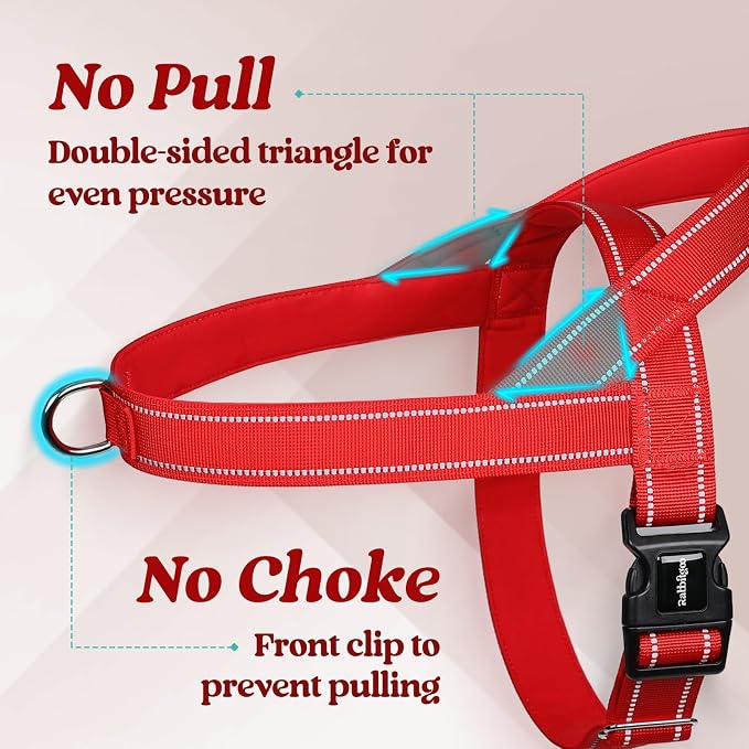 rabbitgoo Dog Harness No Pull, Quick Fit for Medium Sized Dog, Reflective | Chest Adjustable Pet Vest with Soft Padded Handle, No Choke Escape Proof for Walking Training, Red M