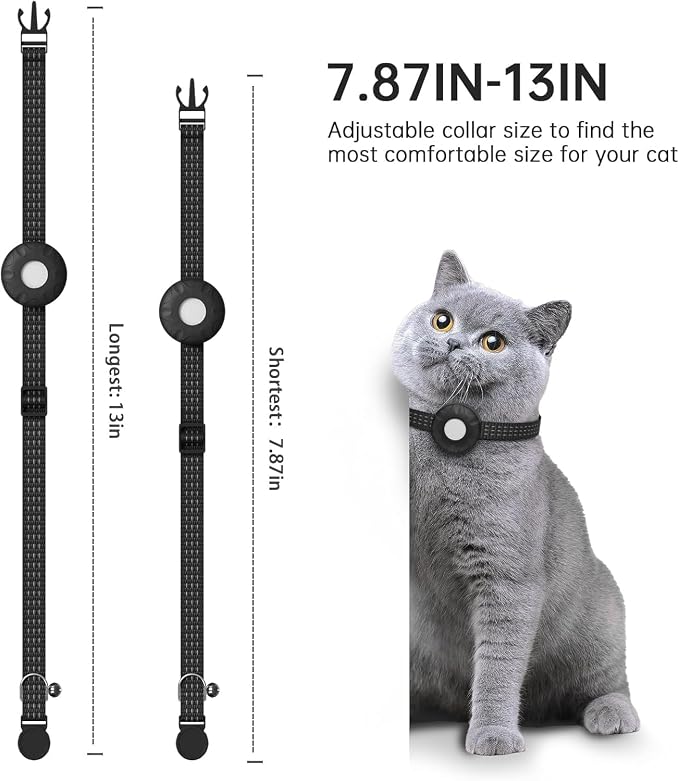 Cat Tracker,No Monthly Fee GPS Trackers for Cats Work with Apple Find My App(iOS Only),Real-Time Location Tracking,Cat Tracker GPS Collar with Safety Elastic Buckle-Black