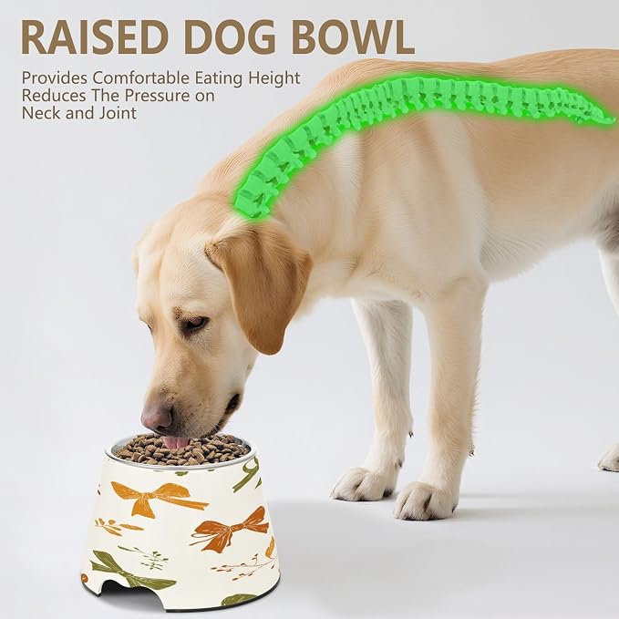 Blueangle Elevated Dog Bowls with Stainless Steel - Non-Slip 2.3 Cup High Capacity Pet Dish for Spinal Health & Autumn Bows Design（179）