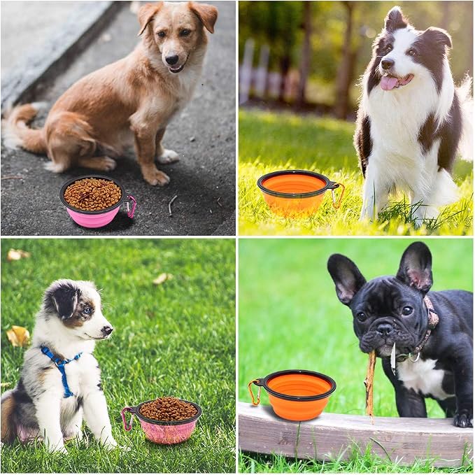 SLSON Collapsible Dog Bowls, 2 Pack, with Carabiners, Small, Orange+Pink