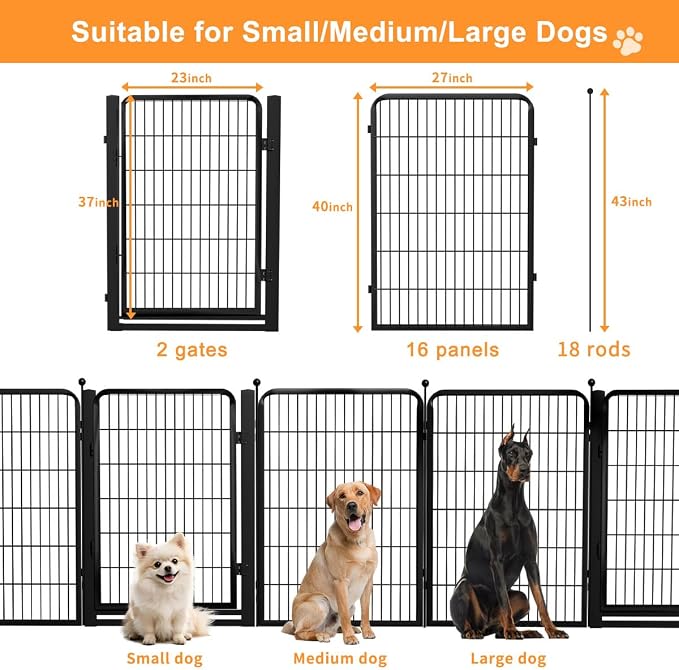 Wide Gate Dog Playpen Fence, 40in 18 Panels
