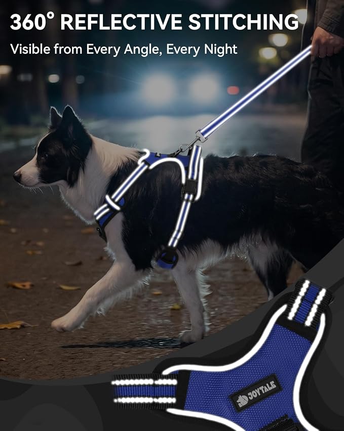 Joytale No Pull Dog Harness & Seat Belt, Easy On 3-Buckle, XL, Navy Blue | Front Clip Reduces Pulling, Escape-Resistant Design, Adjustable Fit, Soft Padding for Comfort, Secure Tether for Safer Travel