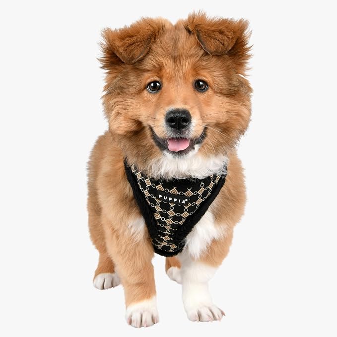 Puppia Jace Dog Harness Over-The-Head Warm Winter Diamond Pattern Adjustable Chest for Small and Medium Dog, Black, Large