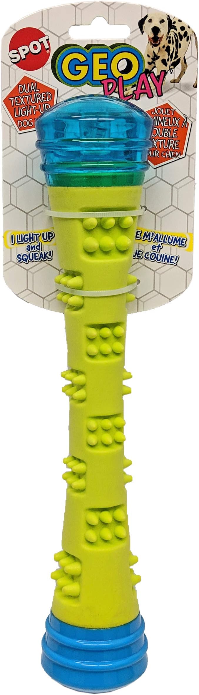 SPOT Geo Play Light & Sound Stick Dog Toy with Squeaker | Interactive Dual Textured Light-Up Dog Stick Toy | Motion-Activated LED Light | 12”