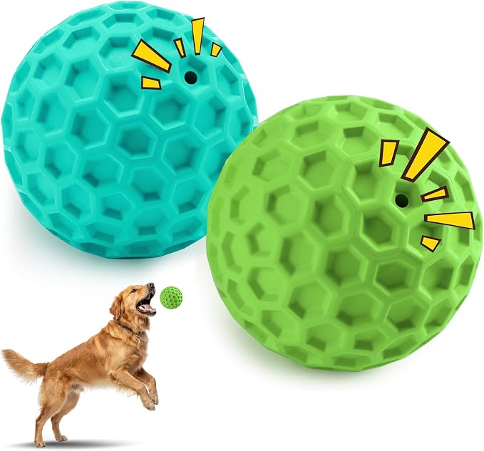 HIPPIH Indestructible Squeaky Dog Toys, Interactive Dog Balls 2 Pack | Chew Toys for Aggressive Chewers, Natural Rubber, Large/Medium Dogs, Tough Puppy Teething Toy, Relieve Anxiety