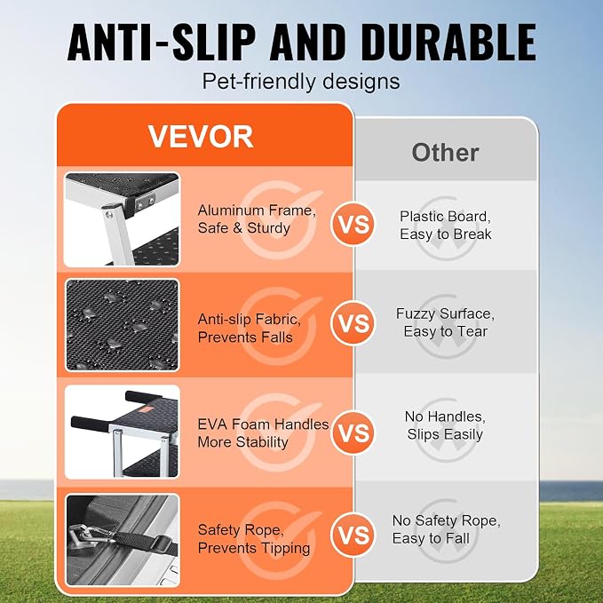 VEVOR 4-Step Dog Car Steps, Folding Dog Ramp with Nonslip Surface, Portable Pet Steps in Aluminum for Car, SUV and Truck, Supports up to 250 lbs