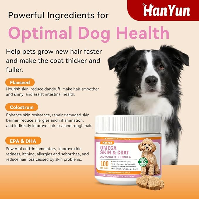 Omega 3 Skin and Coat Supplement for Dogs,100 Chews Fish Oil for Dogs Chews - Allergy and Itch Relief - Anti Shedding Supplement - Dry Skin Treatment - Salmon Oil