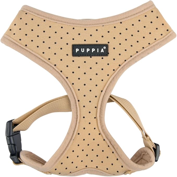 Puppia Dotty Dog Harness A (Over-the-Head) Fashionable Polka Dot Pattern Spring Summer Harness for Small Dogs, Beige, Small