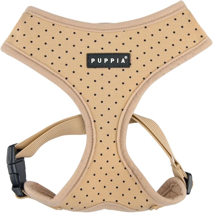 Puppia Dotty Dog Harness A (Over-the-Head) Fashionable Polka Dot Pattern Spring Summer Harness for Small Dogs, Beige, Large