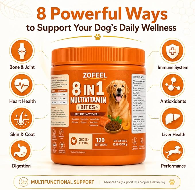 120 8 in 1 Dog Multivitamin Soft Chews,Dog Multivitamin