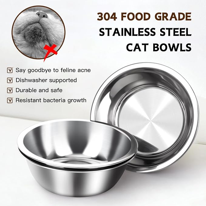 Bamboo Elevated Cat Bowls, 3 Stainless Steel Raised Cat Bowl with Stand, 15°Tilted Cat Feeding Station, Cat Food and Water Bowl Set for Small Cats, Anti Vomitting, Whisker Fatigue (Black)