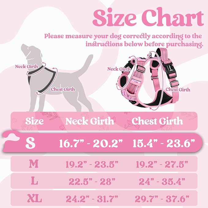 rabbitgoo Dog Harness Small Sized, Updated Easy On & Off with 3 Buckles | No Pull No Choke, Walking with 2 Clips and Handle, Adjustable Soft Reflective, Floral Pink, Small