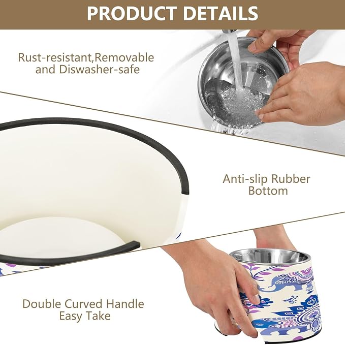 YETTASBIN Elephant Twig Elevated Dog Bowls, Prevention of Vertebrae Disease Raised Dog & Cat Bowl Stand with Removable Stainless Steel Bowls, Non-Slip Spill-Proof Pet Food & Water Bowl Dish