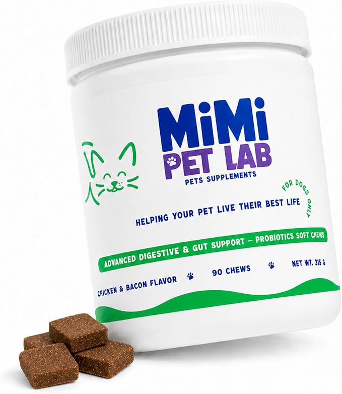 Advanced Dog Probiotics & Prebiotics - 90 Soft Chews - Vet-Formulated for Perfect Poops, Stool Consistency & Immune Support - 5 Probiotic Strains + Digestive Enzymes - Chicken & Bacon