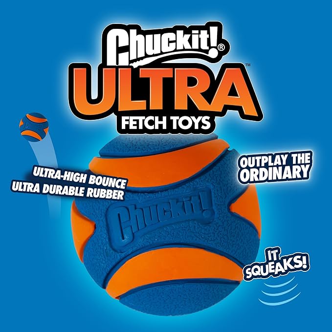 Chuckit! Ultra Squeaker Fetch Balls for Dogs, Floats, Medium 2.5in, 2 Pack