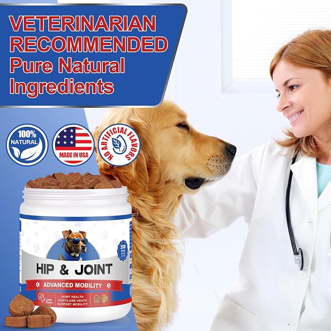 Hip & Joint Supplement Chews for Dogs – 200 Lamb Flavored Soft Chews with Glucosamine, MSM, Green Lipped Mussel, Turmeric, Collagen & Cod Liver Oil – Mobility Support for All Breeds & Ages