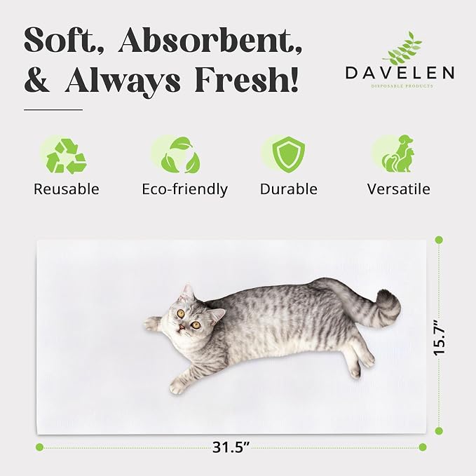 DAVELEN Disposable Pet Towels (White, 31 by 15 inches Each Towel(Pack of 50))