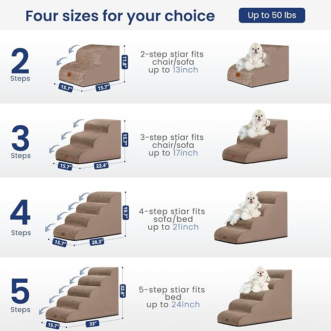 GoGoBunny Ramp Dog Stairs for Couch Sofa and Chair 15.7" H, 3-Step Pet Steps for Small Dogs and Cats, Non-Slip Waterproof Fabric Cover, Stable and Balanced Indoor Step, Pets Friendly, Camel