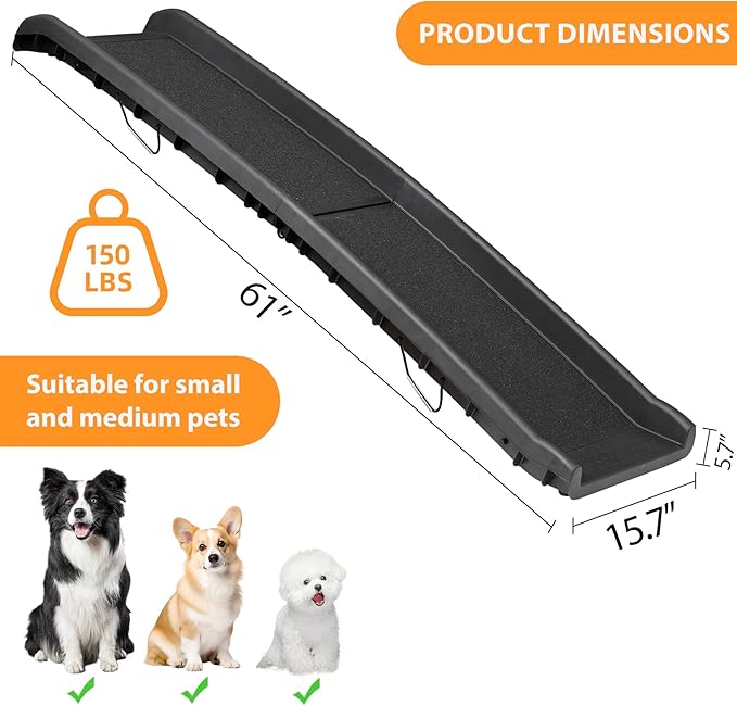 Nouva Folding Dog Ramp for Car - Portable Lightweight Pet Stair for Media Small Dogs with Non-Slip Rug Surface, Cat Car Ramp Step for SUV & Truck