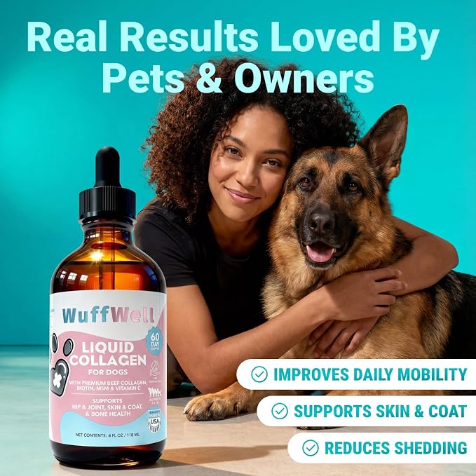 WuffWell Liquid Collagen Drops for Dogs - Joint & Itch Support - USA, 4oz