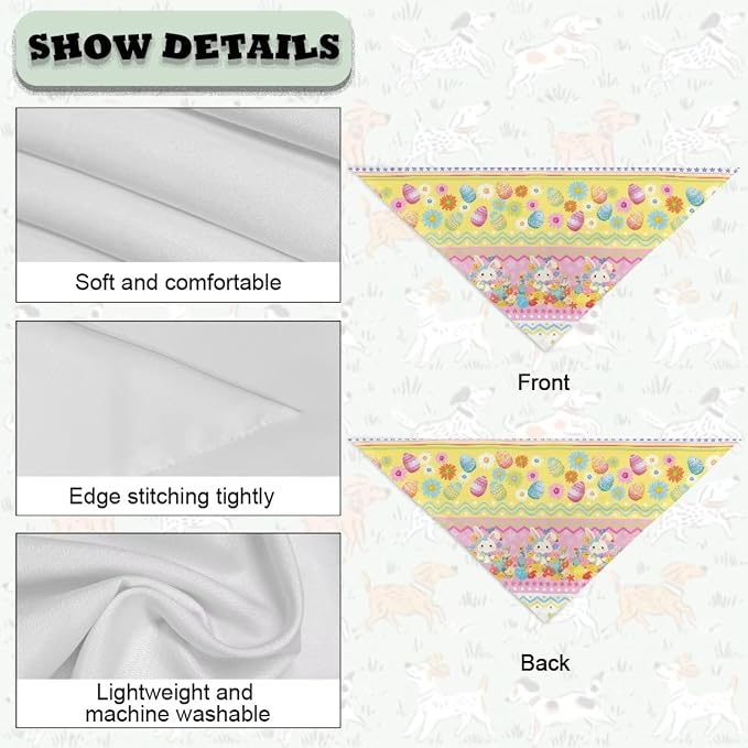 Forchrinse Easter Bunny Egg Dog Bandanas Triangle Bandana Soft Polyester Pet Scarf Dog Kerchief, One Size, Polyester, Easter Bunny Egg