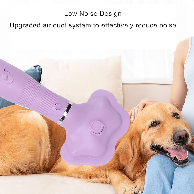 Pet Hair Dryer with Slicker Brush, 2 in 1 Quiet Dog Blower Grooming Dryer, 3 Speed Settings & Adjustable Temperature, Home Grooming Furry Drying for Small Large Cat Dog (US)