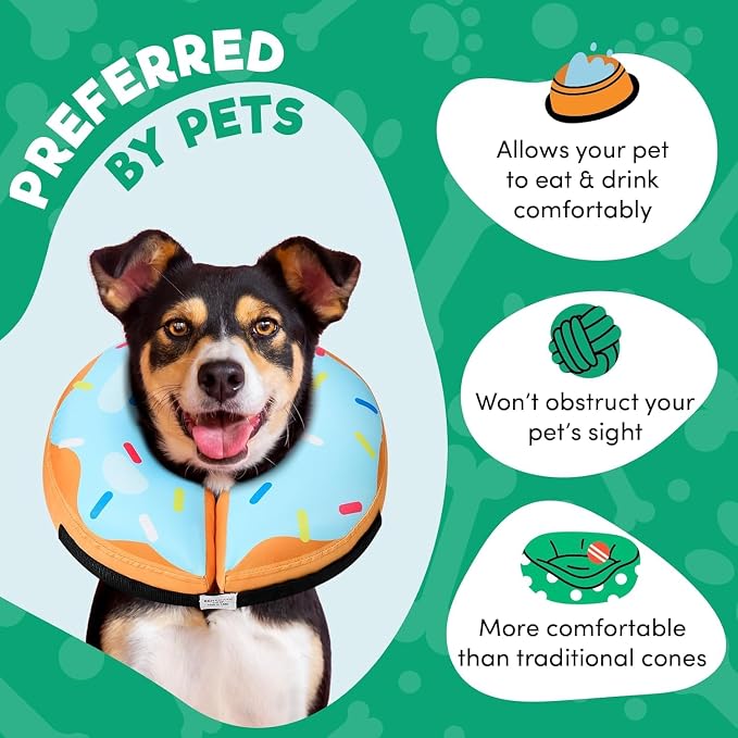 BENCMATE Inflatable Dog Cone Collar Alternative After Surgery Medium+ | Soft Dog Cone for Small Medium Large Dogs and Cats, Doggie Neck Donut Recovery ECollar to Stop Licking,Donut-Blue