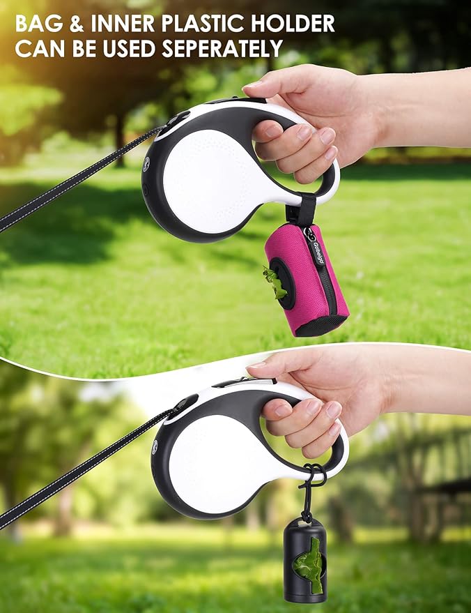 Gobeigo【Easy Pull-Out Version】 Dog Poop Bag Holder,【2-in-1 Hard Plastic Insert & Soft Fabric Bag】Snap-On Strap Dispenser Fits Retractable and Standard Leashes with 1 Roll Bags (Hot Pink)