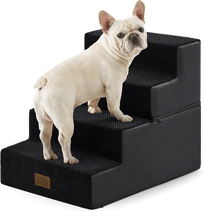 COZY KISS Dog Stairs for Small Dogs, 4 Tier Removable Wider Pet Stairs for Couch and Bed, 17.7" H Dog Steps for Old Cats, Puppy, Small Dogs, 17.7x23.6x17.7 inch, Black