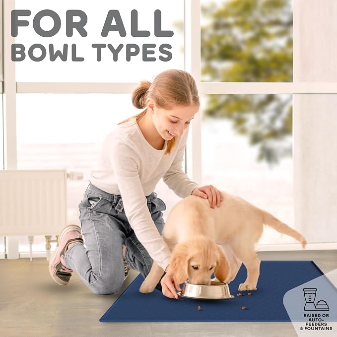 Dog Food Mat - Raised Edges Dogs Mat for Food and Water Prevent Spill, Waterproof Cat Food Mats Protect Floors, Easy Clean Dog Bowl Mats for Food and Water, Silicone Pet Food Tray